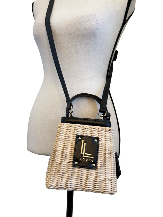 Loulu Handbags - Loulu Wicker Rattan Crossbody Top Handle Bag Natural Black Coastal Grandma